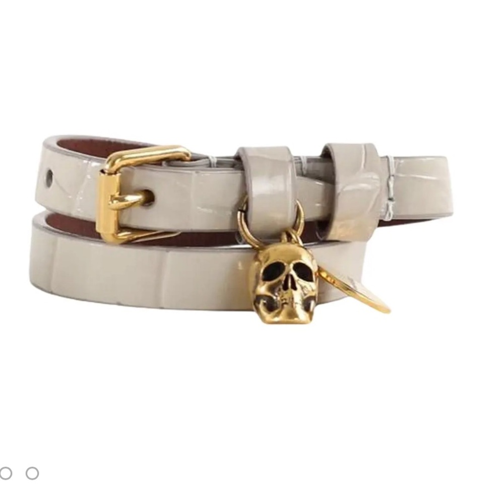 Alexander McQueen Double Wrap Skull Ivory Leather Bracelet